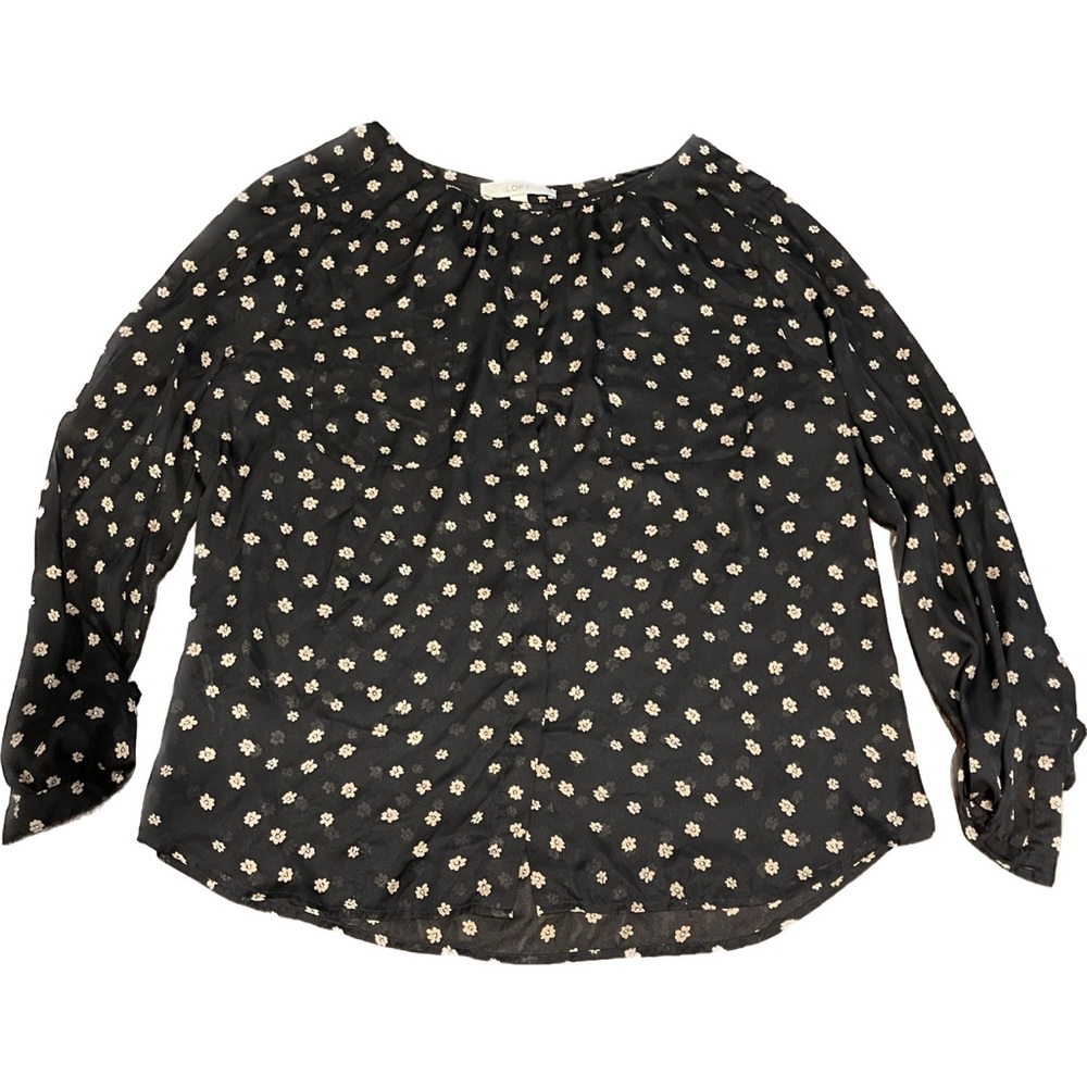 Loft women’s XL Black Sheer Button Down Blouse with flowers
EUC